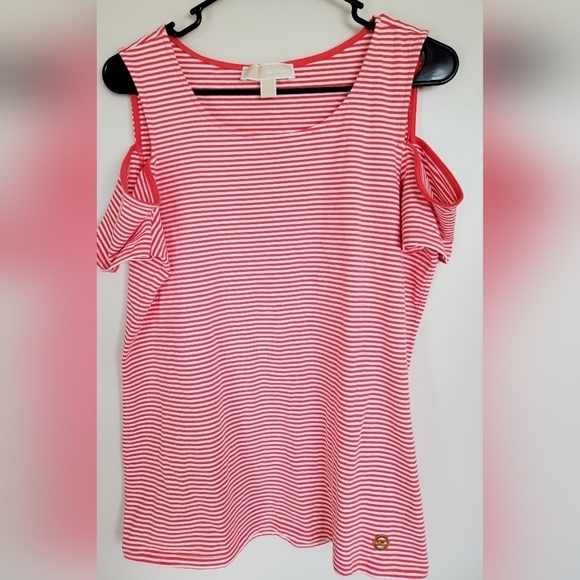 Michael Kors Striped Shirt with Cutout Shoulders Size Large - Picture 1 of 5